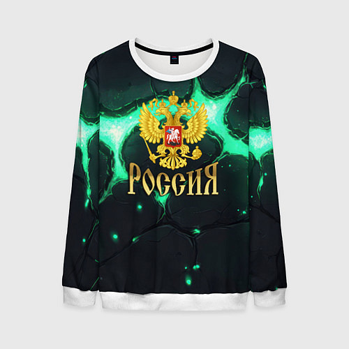 Мужской свитшот Россия надпись и герб / 3D-Белый – фото 1
