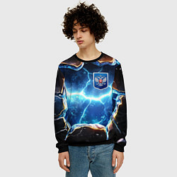 Свитшот мужской Синие неоновые плиты и герб РФ, цвет: 3D-черный — фото 2
