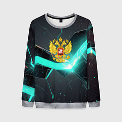 Свитшот мужской Неоновые плиты и золотой герб РФ, цвет: 3D-меланж