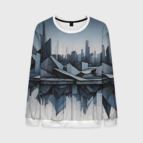 Мужской свитшот Небоскребы и скалы / 3D-Белый – фото 1