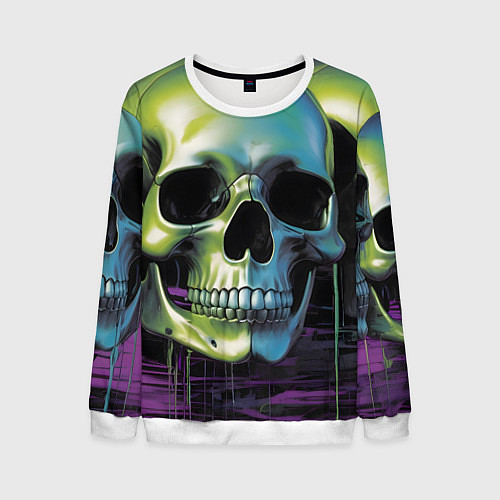 Мужской свитшот Черепа отливающие неоном / 3D-Белый – фото 1
