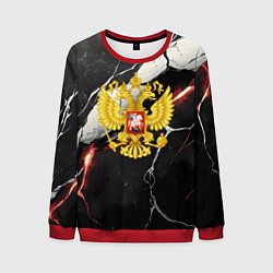 Свитшот мужской Герб России на объемной черной текстуре, цвет: 3D-красный