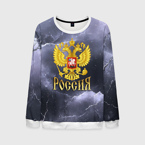 Мужской свитшот Герб России фиолетовое небо с молниями / 3D-Белый – фото 1