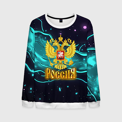 Мужской свитшот Россия - березовая абстракция / 3D-Белый – фото 1