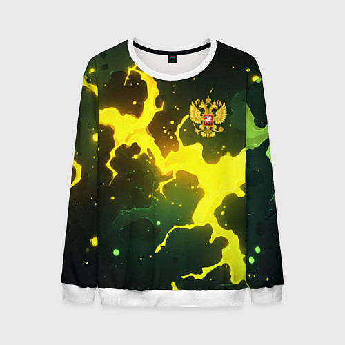 Мужской свитшот Герб России зеленый разлом / 3D-Белый – фото 1