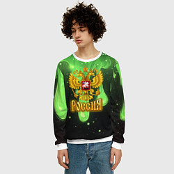 Свитшот мужской Герб России - неоновый фон, цвет: 3D-белый — фото 2