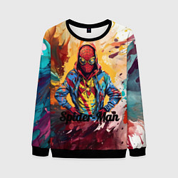 Свитшот мужской Человек паук в толстовке, цвет: 3D-черный
