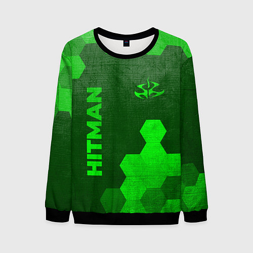 Мужской свитшот Hitman - green gradient вертикально / 3D-Черный – фото 1