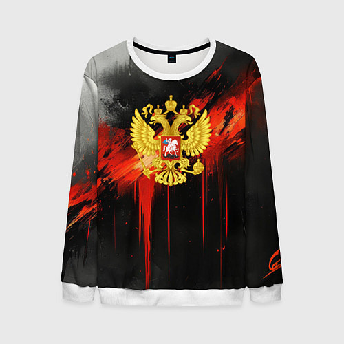 Мужской свитшот Герб России - красная краска на черном / 3D-Белый – фото 1