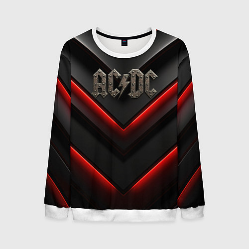 Мужской свитшот ACDC лого из металла на черно-красной текстуре / 3D-Белый – фото 1