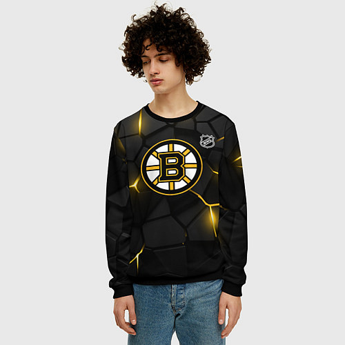 Мужской свитшот Бостон Брюинз - плиты с подсветкой / 3D-Черный – фото 3