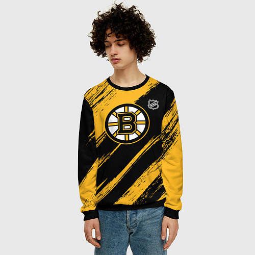 Мужской свитшот Бостон Брюинз - брызги краски / 3D-Черный – фото 3