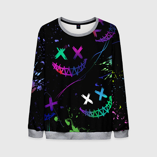 Мужской свитшот Неновые краски - лица крипи смайл / 3D-Меланж – фото 1