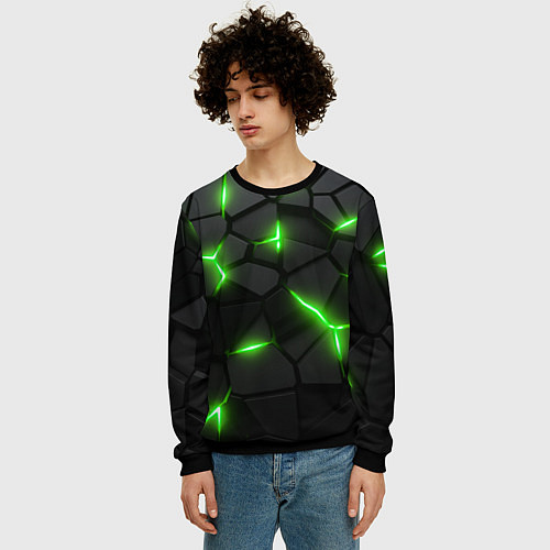 Мужской свитшот Зеленая неоновая броня / 3D-Черный – фото 3