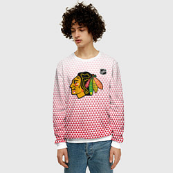 Свитшот мужской Чикаго Блэкхокс - красные треугольники с градиенто, цвет: 3D-белый — фото 2