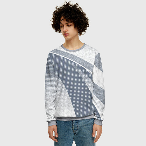 Мужской свитшот Светлый серо-голубой текстурированный с полосой / 3D-Меланж – фото 3