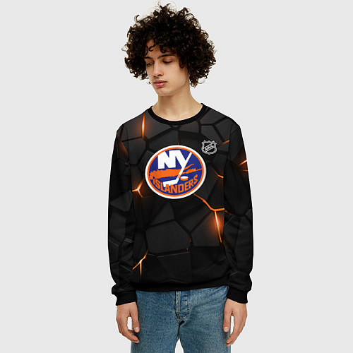 Мужской свитшот Нью Йорк Айлендерс - НХЛ хоккей / 3D-Черный – фото 3