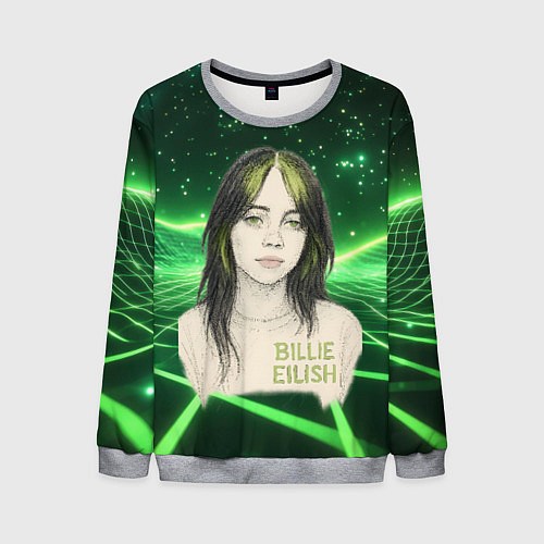 Мужской свитшот Билли Айлиш нарисована с зелеными волосами / 3D-Меланж – фото 1