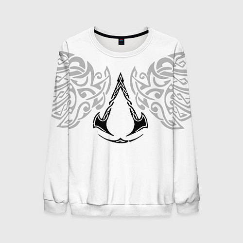 Мужской свитшот Ассасин Крид - узор ворон / 3D-Белый – фото 1