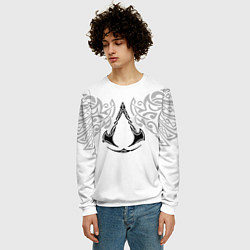 Свитшот мужской Ассасин Крид - узор ворон, цвет: 3D-белый — фото 2