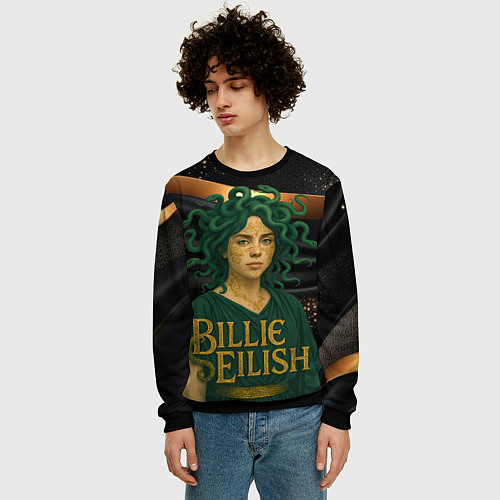 Мужской свитшот Билли Айлиш в образе Гаргоны / 3D-Черный – фото 3