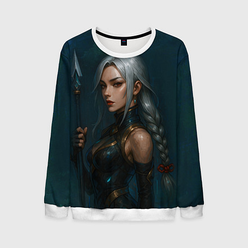 Мужской свитшот Девушка с копьем китайский стиль / 3D-Белый – фото 1