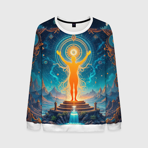 Мужской свитшот Светящаяся оранжевая фигура и круг: энергетическое / 3D-Белый – фото 1