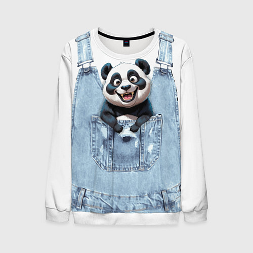 Мужской свитшот Панда в кармашке комбинезона / 3D-Белый – фото 1
