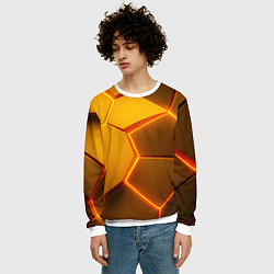Свитшот мужской Желтые неоновые соты - текстура, цвет: 3D-белый — фото 2