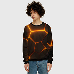 Свитшот мужской Оранжевое свечение текстура, цвет: 3D-черный — фото 2