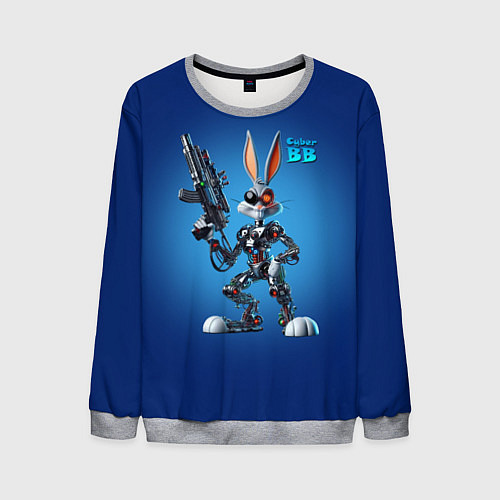 Мужской свитшот Cyborg Bugs Bunny with a gun - ai art fantasy / 3D-Меланж – фото 1