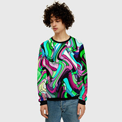 Свитшот мужской Зелёно-розовый искажённая абстракция, цвет: 3D-черный — фото 2