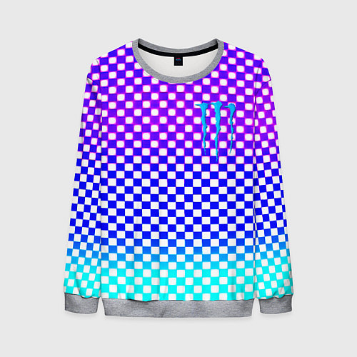 Мужской свитшот Monster шахматная клетка градиент / 3D-Меланж – фото 1
