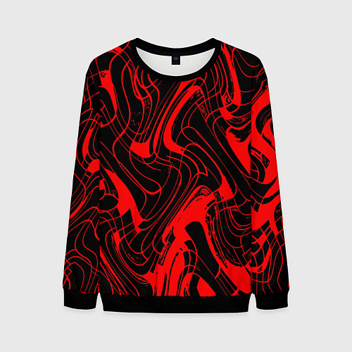 Мужской свитшот Чёрный с красным искажённая абстракция / 3D-Черный – фото 1