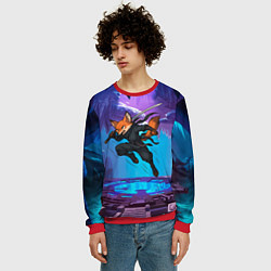 Свитшот мужской Лис ниндзя в прыжке, цвет: 3D-красный — фото 2