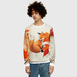 Свитшот мужской Лиса под осенними листьями, цвет: 3D-белый — фото 2
