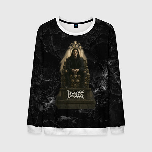 Мужской свитшот Bones сидит на троне из черепов / 3D-Белый – фото 1
