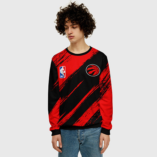 Мужской свитшот Торонто Рэпторс - красные потертости / 3D-Черный – фото 3