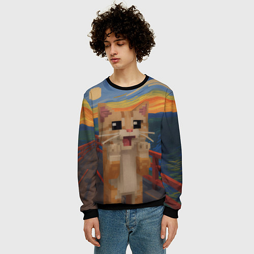 Мужской свитшот Кот крик в стиле майнкрафт / 3D-Черный – фото 3