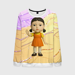 Свитшот мужской Игра в кальмара - кукла в стойке ожидания, цвет: 3D-белый