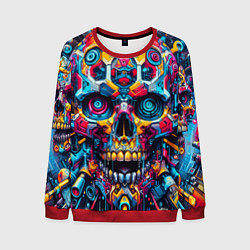 Свитшот мужской Кибер череп - нейроарт паттерн, цвет: 3D-красный
