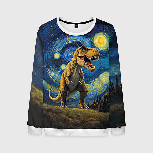 Мужской свитшот Звездная ночь - Тираннозавр / 3D-Белый – фото 1