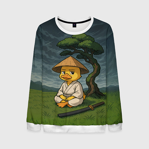 Мужской свитшот Утенок самурай - медитация / 3D-Белый – фото 1