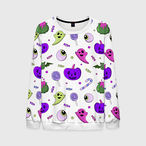 Мужской свитшот Halloween purple pumpkin pattern / 3D-Белый – фото 1
