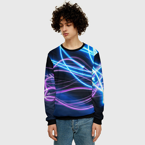 Мужской свитшот Неоновая абстракция на темном / 3D-Черный – фото 3
