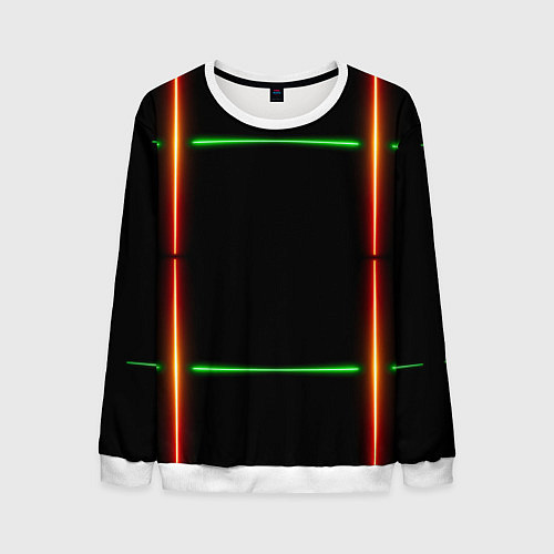 Мужской свитшот Color black green orange lines / 3D-Белый – фото 1