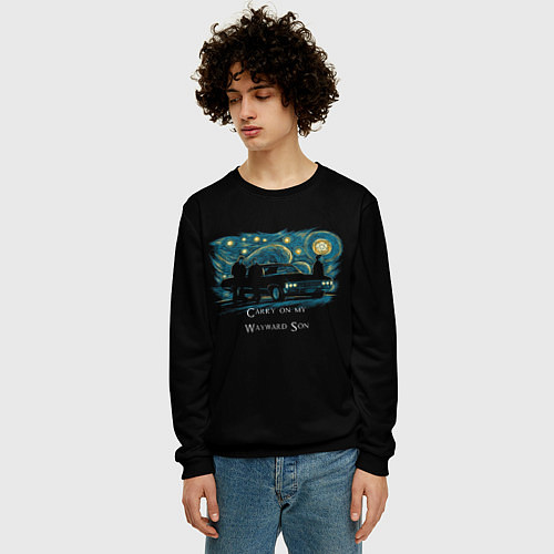 Мужской свитшот Сверхъестественное carry on my wayward son / 3D-Черный – фото 3