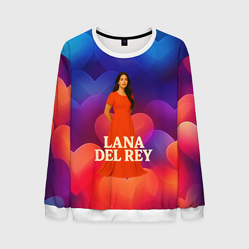 Мужской свитшот Lana Del Rey на фоне сердечек / 3D-Белый – фото 1