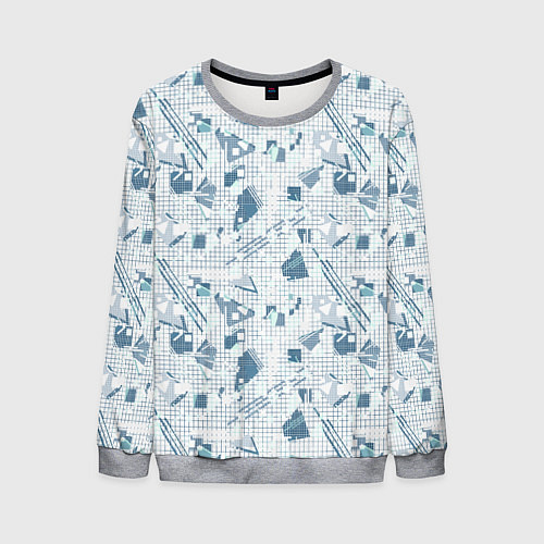 Мужской свитшот Мемфис синий с серым клетчатый геометрический узор / 3D-Меланж – фото 1