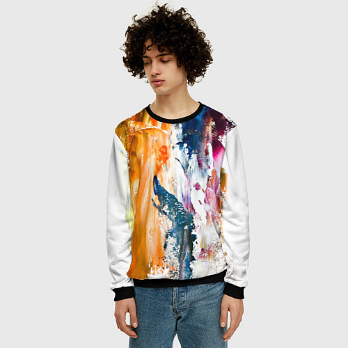 Мужской свитшот Разноцветные мазки кисти на палитре художника / 3D-Черный – фото 3